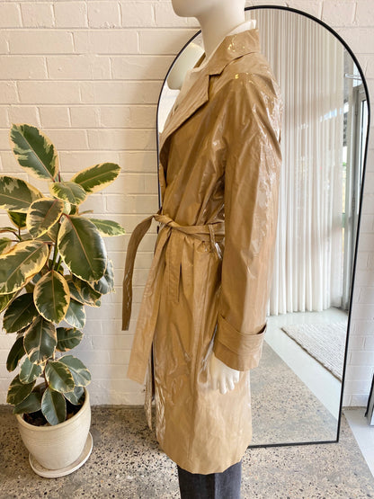 Ba&Sh Beige Cal Faux Leather Trench Coat - Size 1 (8-12)