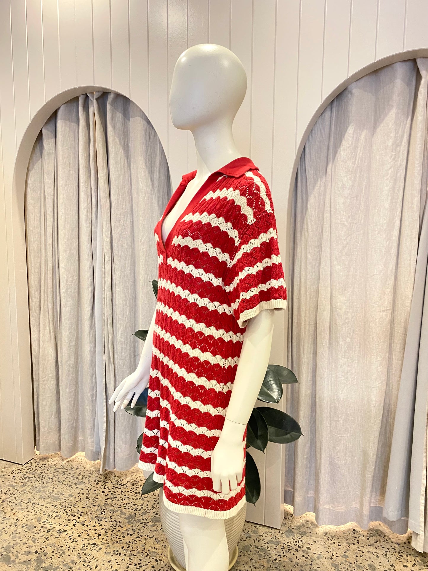 Shona Joy Red Relaxed Leonor Crochet Playsuit - Size XS