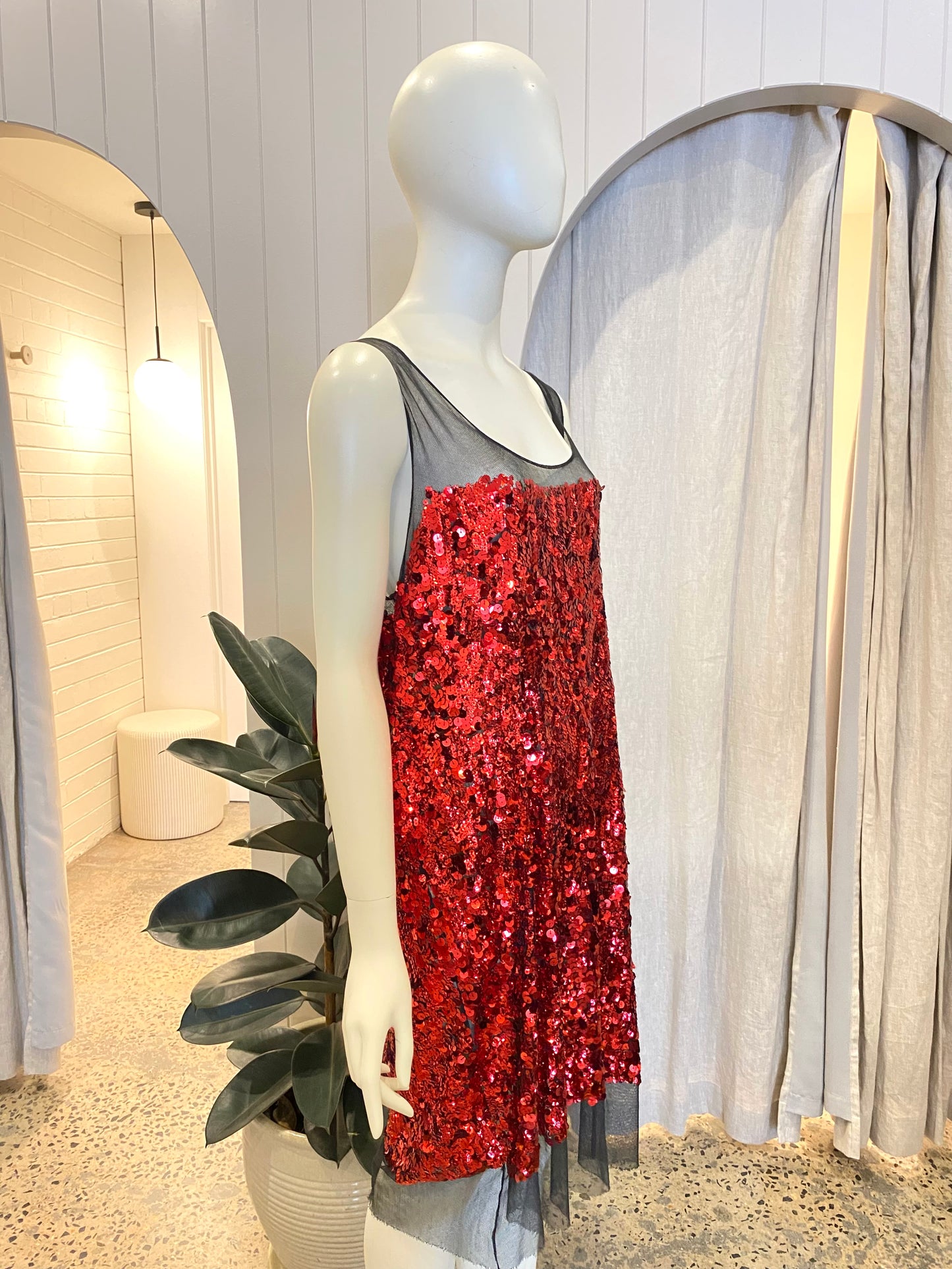 Miu Miu Red Sequin Mesh Dress - Size 42 (12)