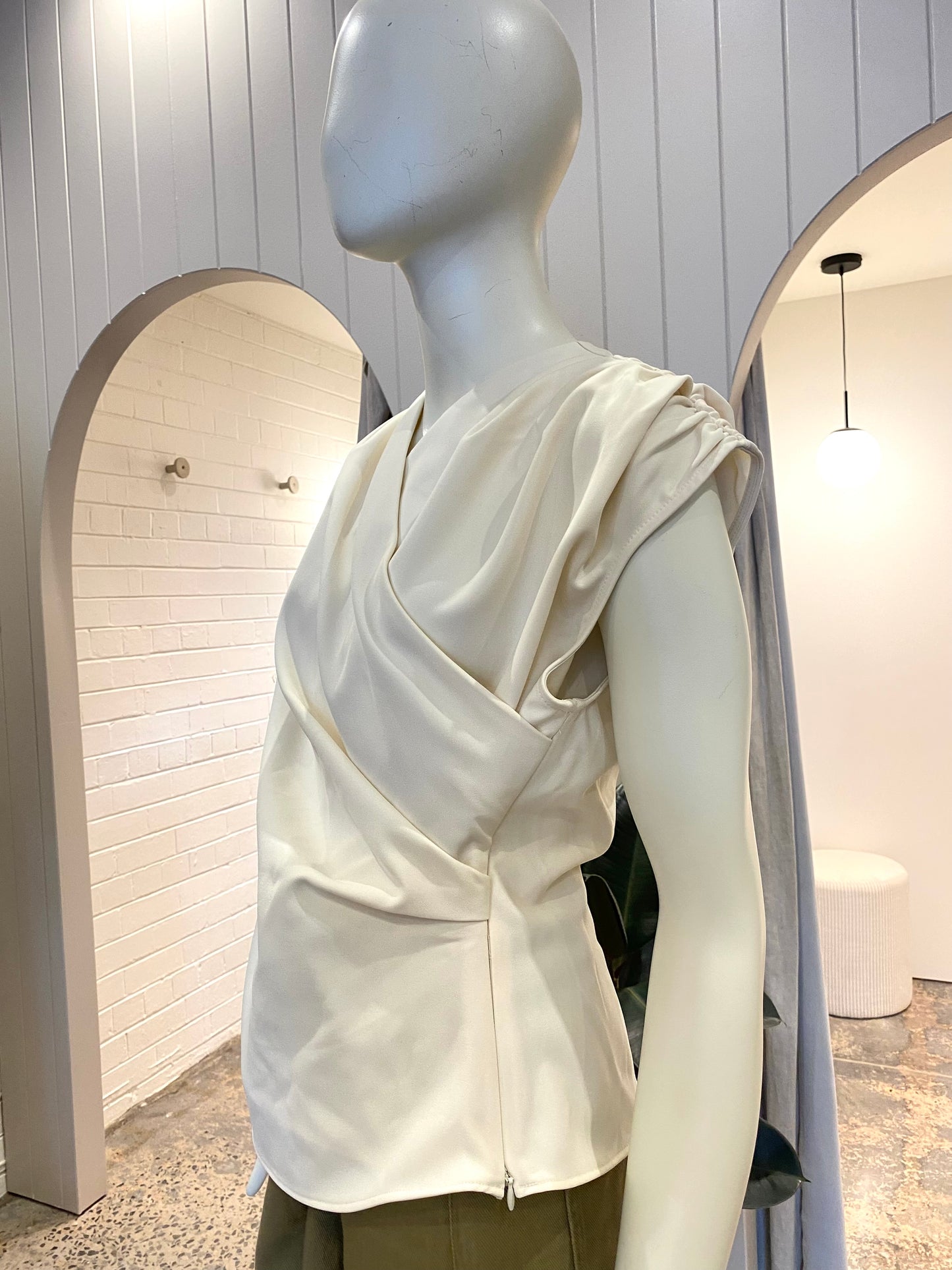 Emerson Studio Cream Wrap Blouse - Size M