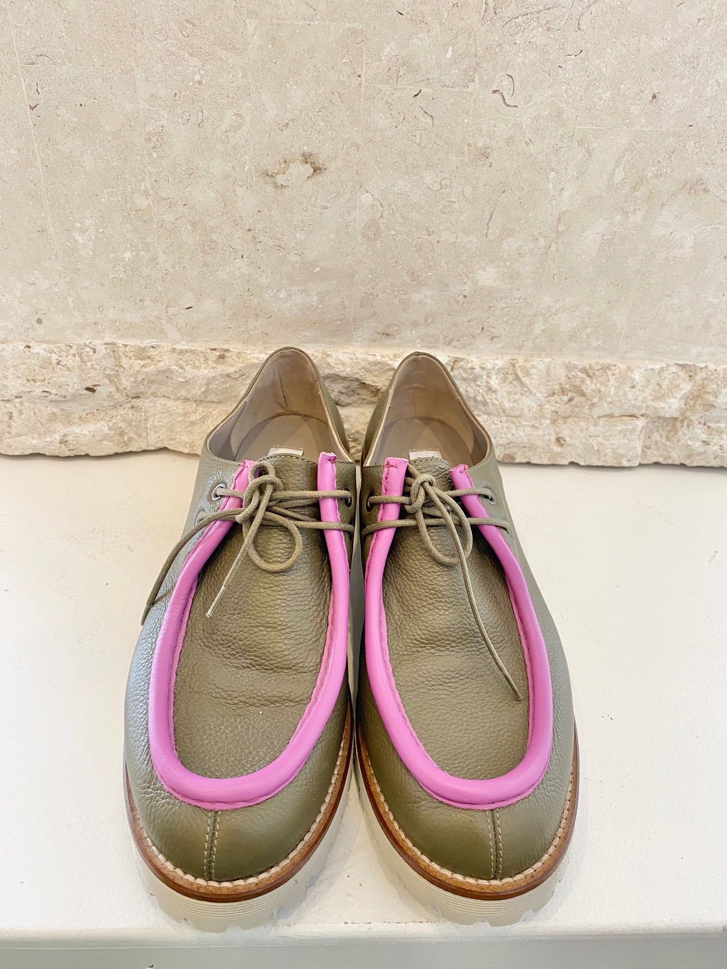 Habbot Mauri Platform Lace Ups Khaki - Size 42