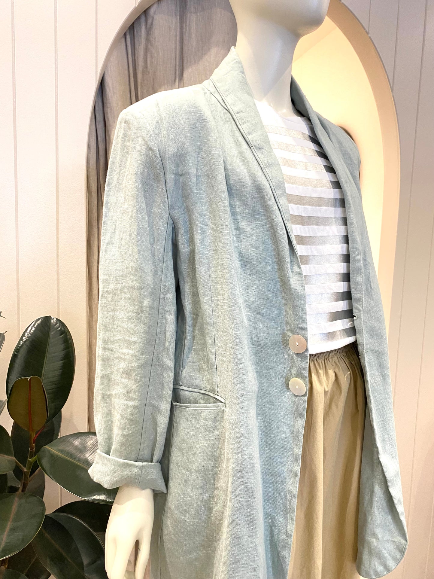 Flannel Harper Linen Blazer in Mint - Size 3 (12)