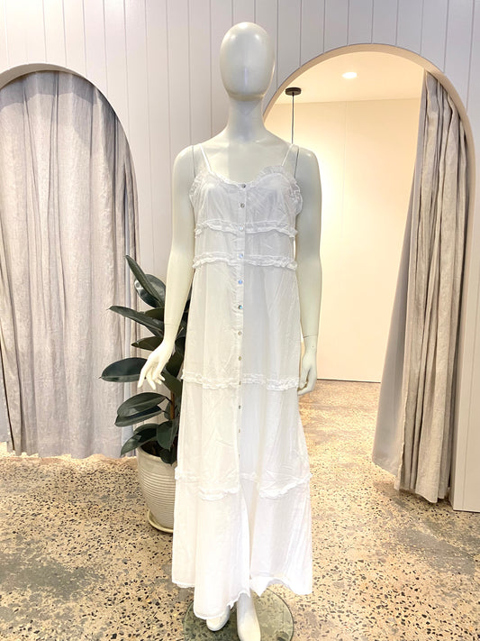 Bird & Knoll Connie Frill Maxi Dress - Size M (10)