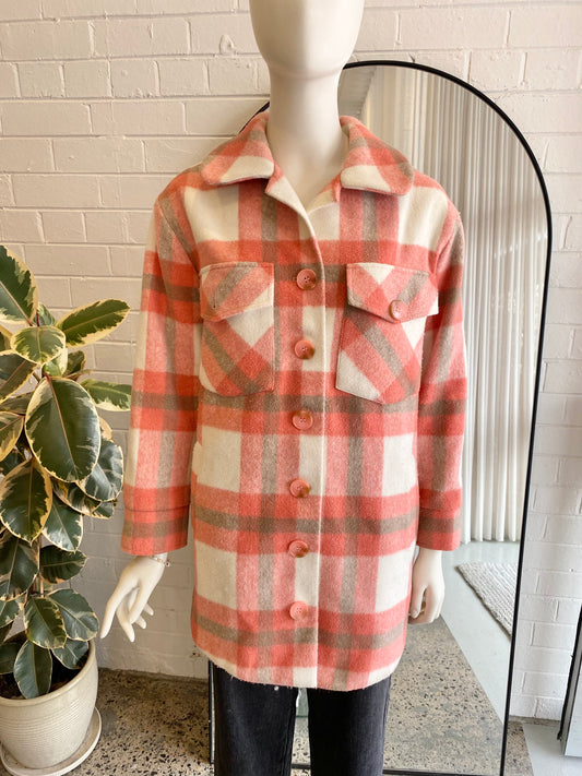 Steele Pink Pigalle Check Shacket - Size S (10)