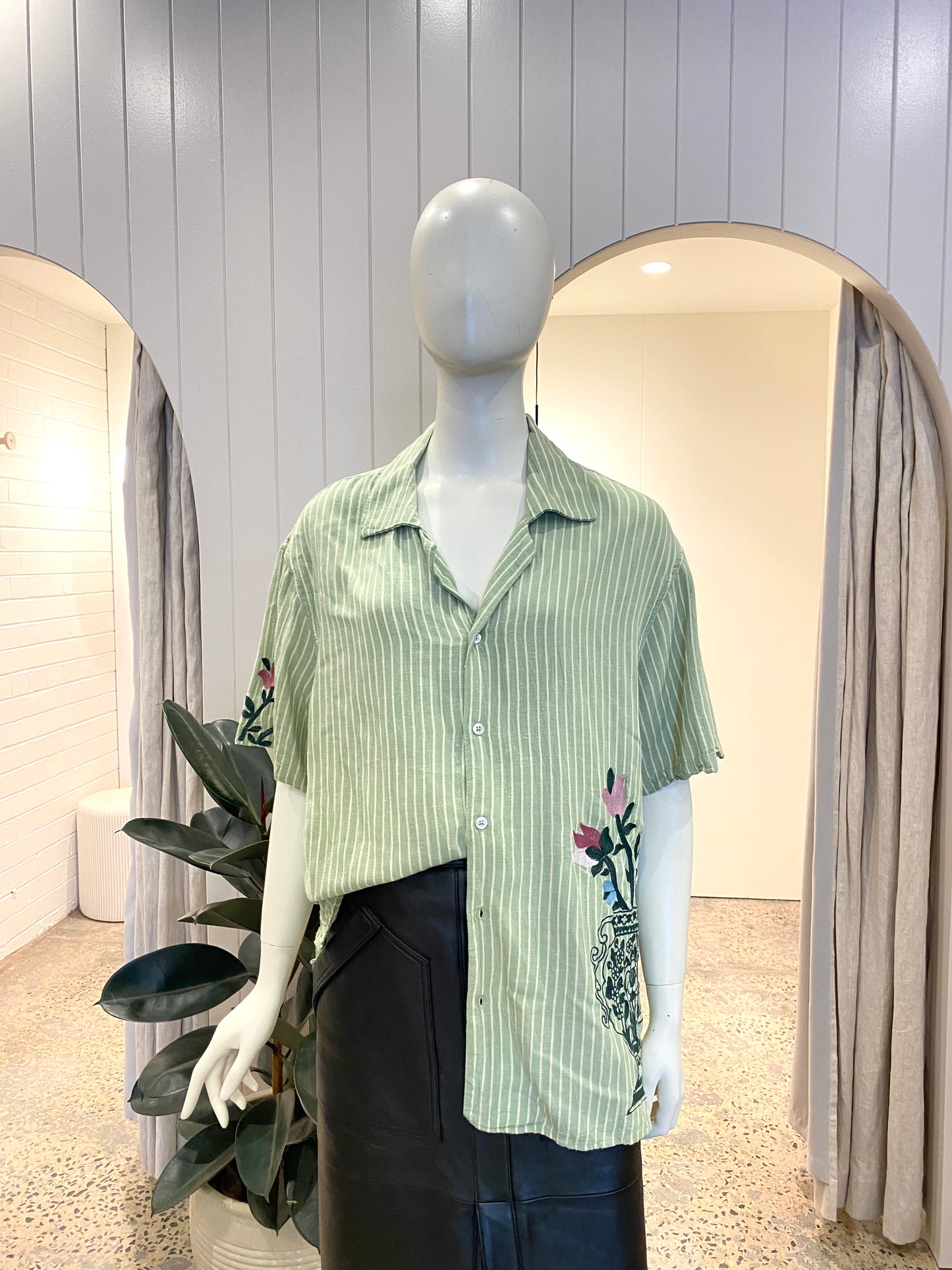 Drole De Monsieur Green Stripe Shirt - Size L (12)