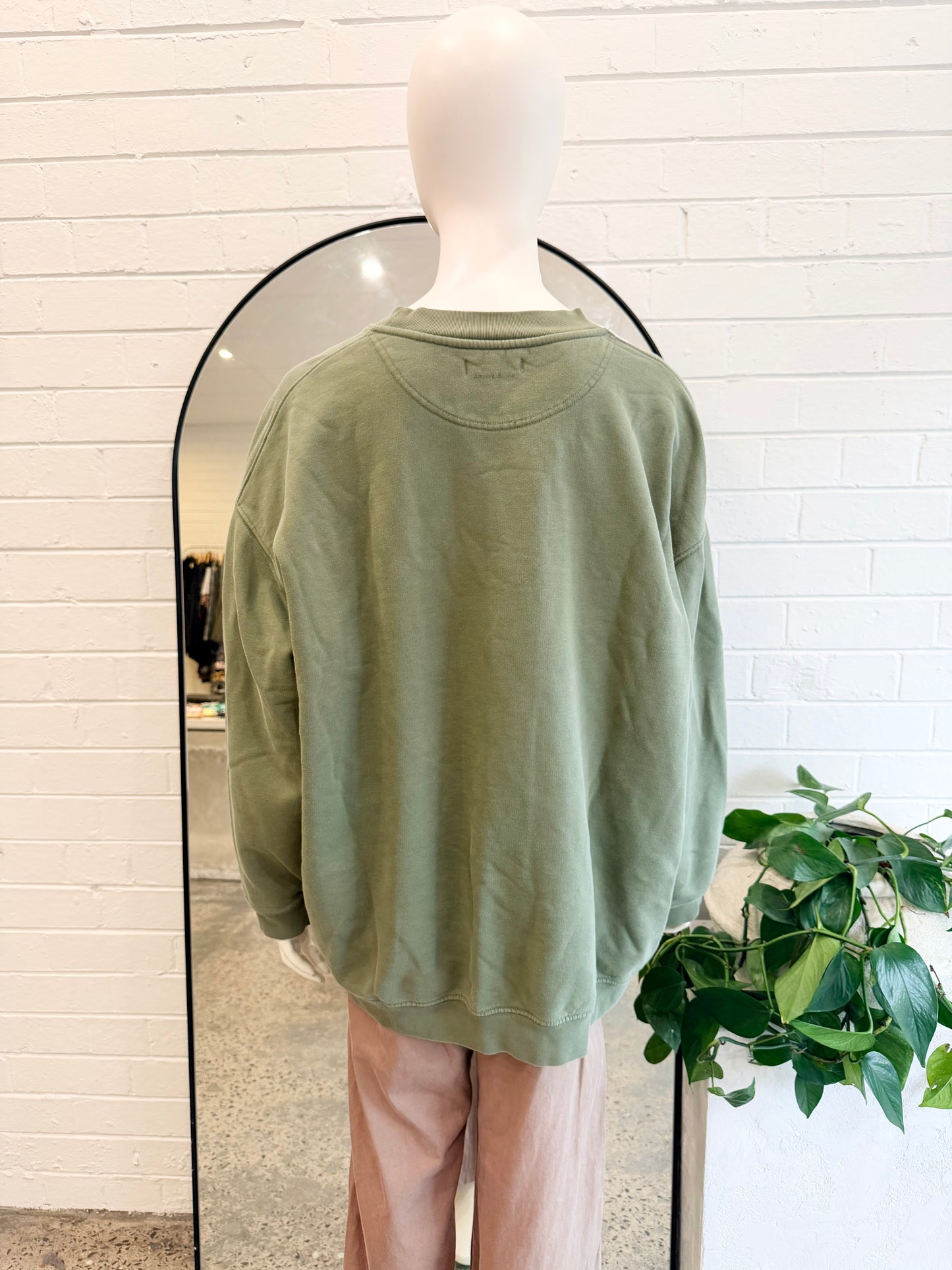 Anine Bing Artichoke Green Tyler Sweatshirt - Size XL (12 - 14)
