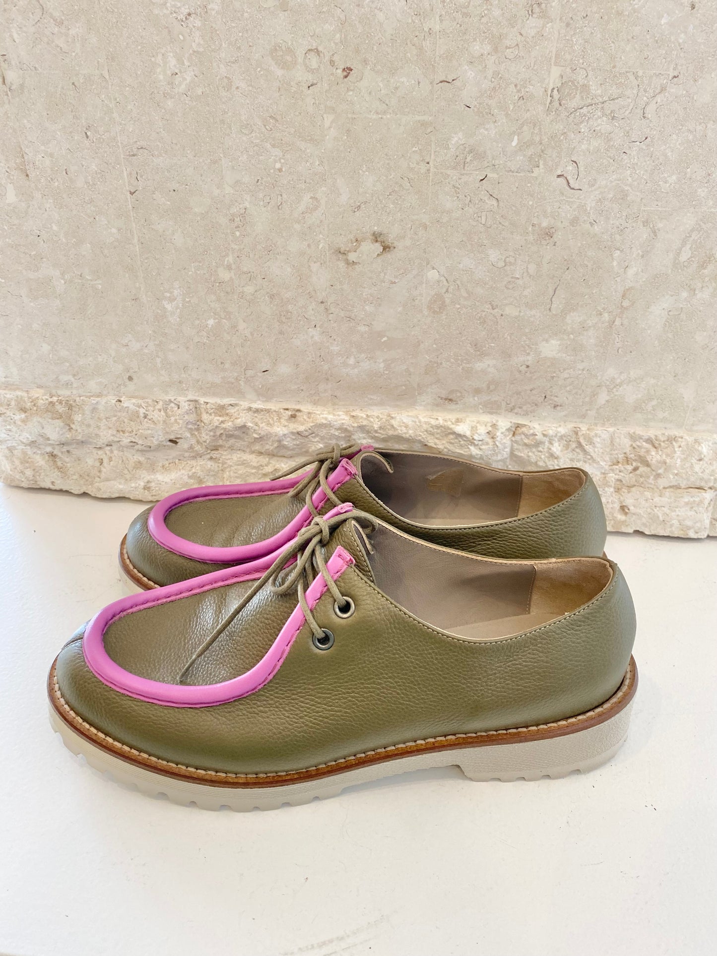 Habbot Mauri Platform Lace Ups Khaki - Size 42