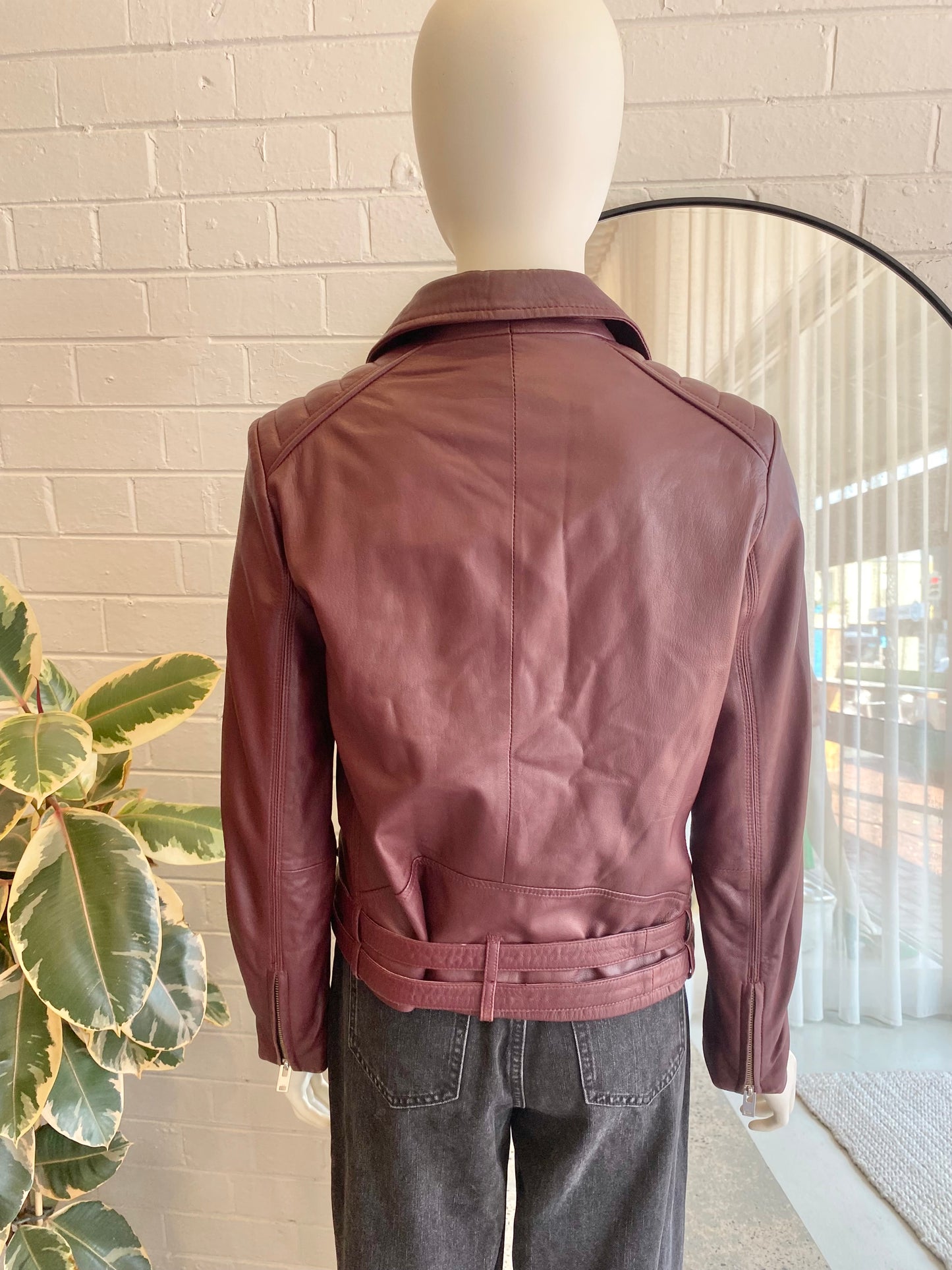 IRO Burgundy Leather Biker Jacket - Size 40 (8)