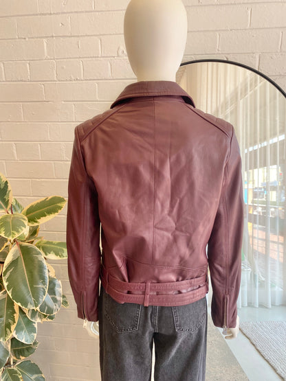 IRO Burgundy Leather Biker Jacket - Size 40 (8)