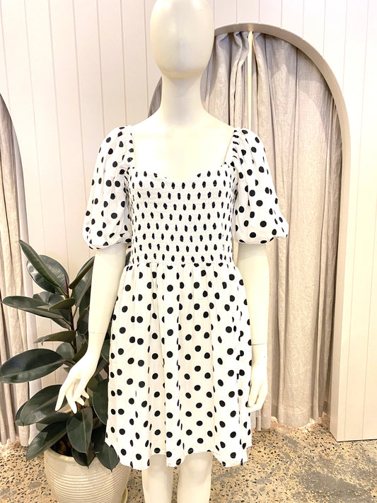 Faithfull The Brand Ilaria Mini Dress in Polka Dot - Size 10