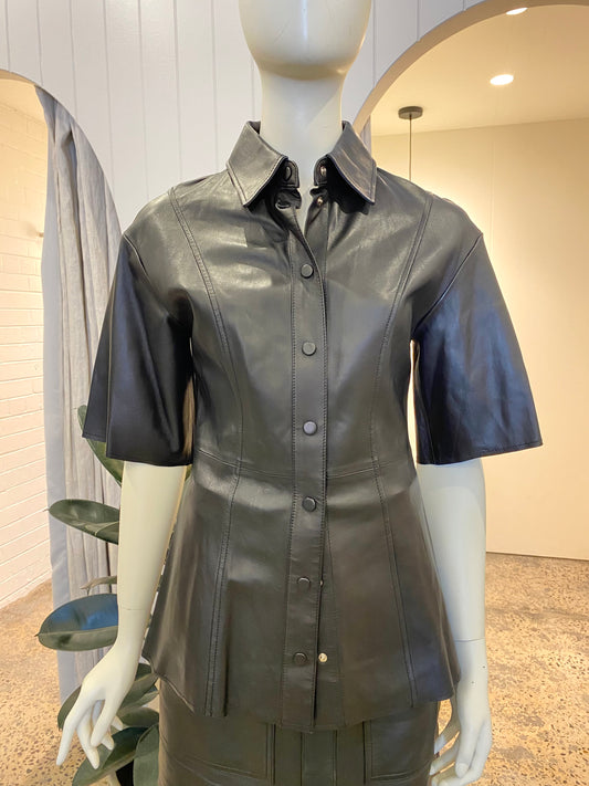 Camilla & Marc Axel Leather Shirt in Black - Size 8