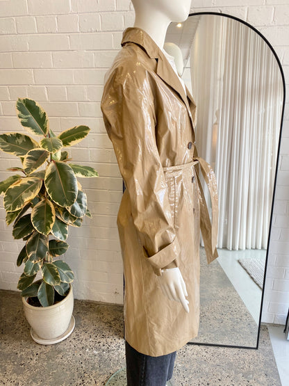 Ba&Sh Beige Cal Faux Leather Trench Coat - Size 1 (8-12)