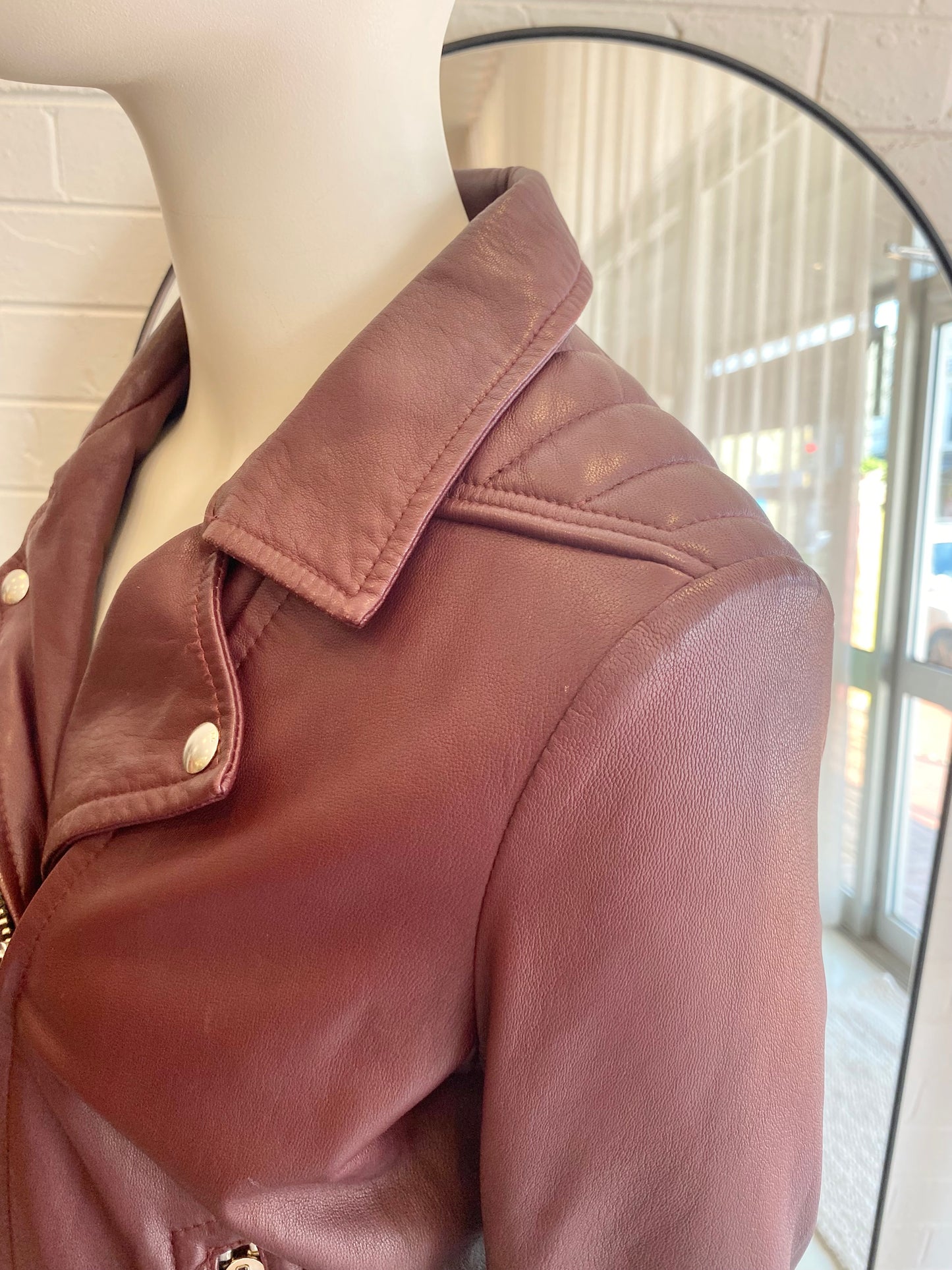 IRO Burgundy Leather Biker Jacket - Size 40 (8)