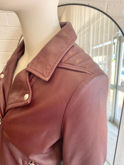 IRO Burgundy Leather Biker Jacket - Size 40 (8)