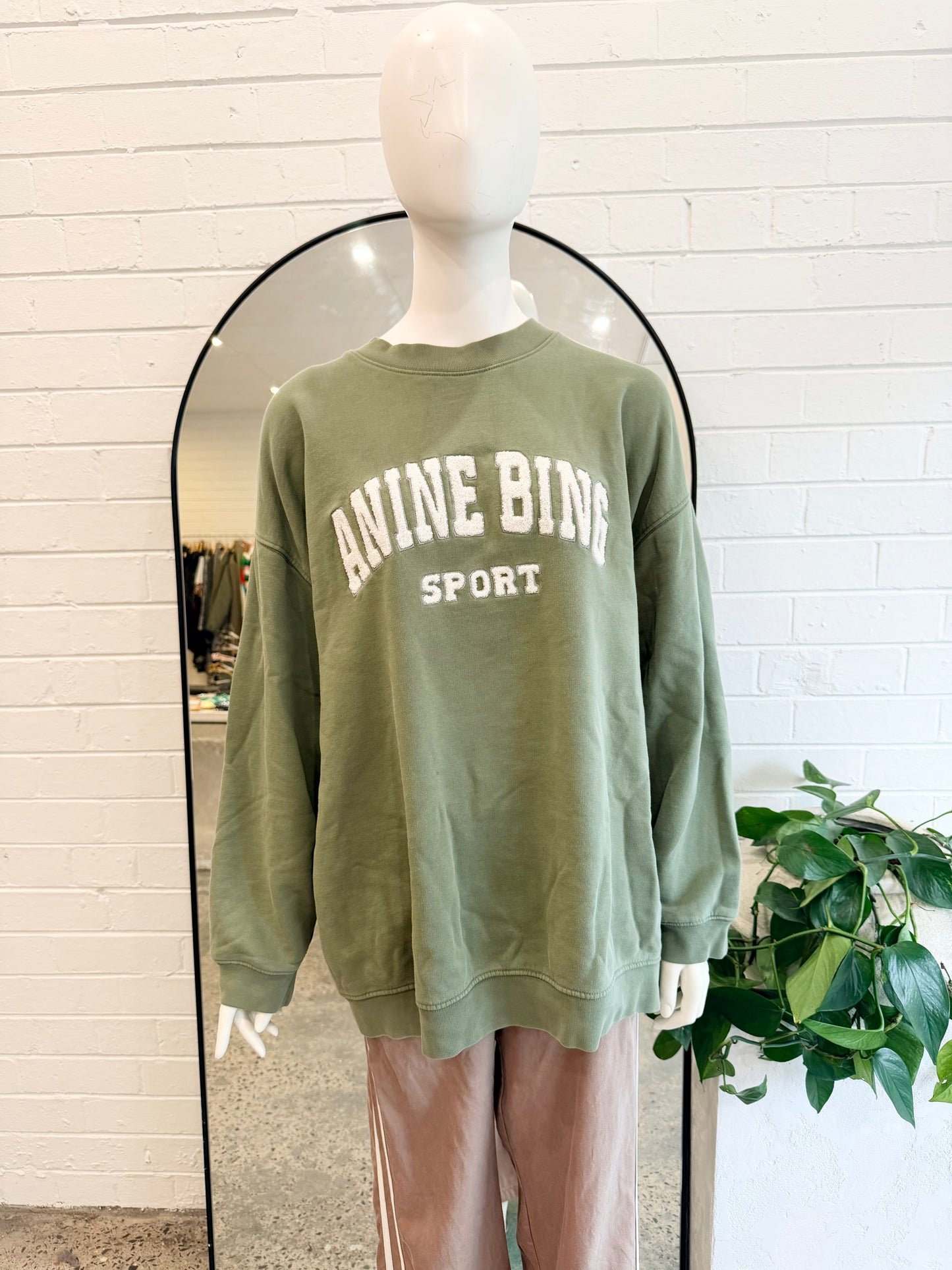 Anine Bing Artichoke Green Tyler Sweatshirt - Size XL (12 - 14)