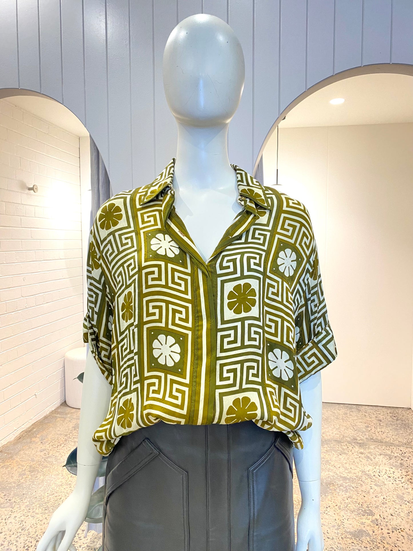 Alemais Dimi Jacquard Khaki Shirt - Size 12