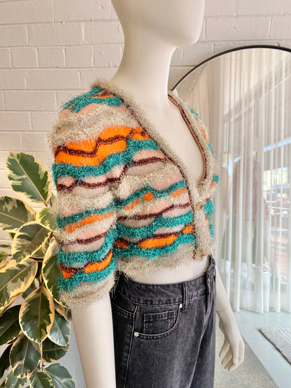 M Missoni Collection Multicolour Wave Metallic Cropped Cardigan - Size S (8/10)