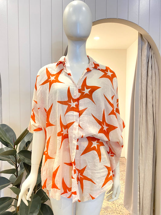 Lokoa Linen Star Set in Tangerine - One Size (10-14)