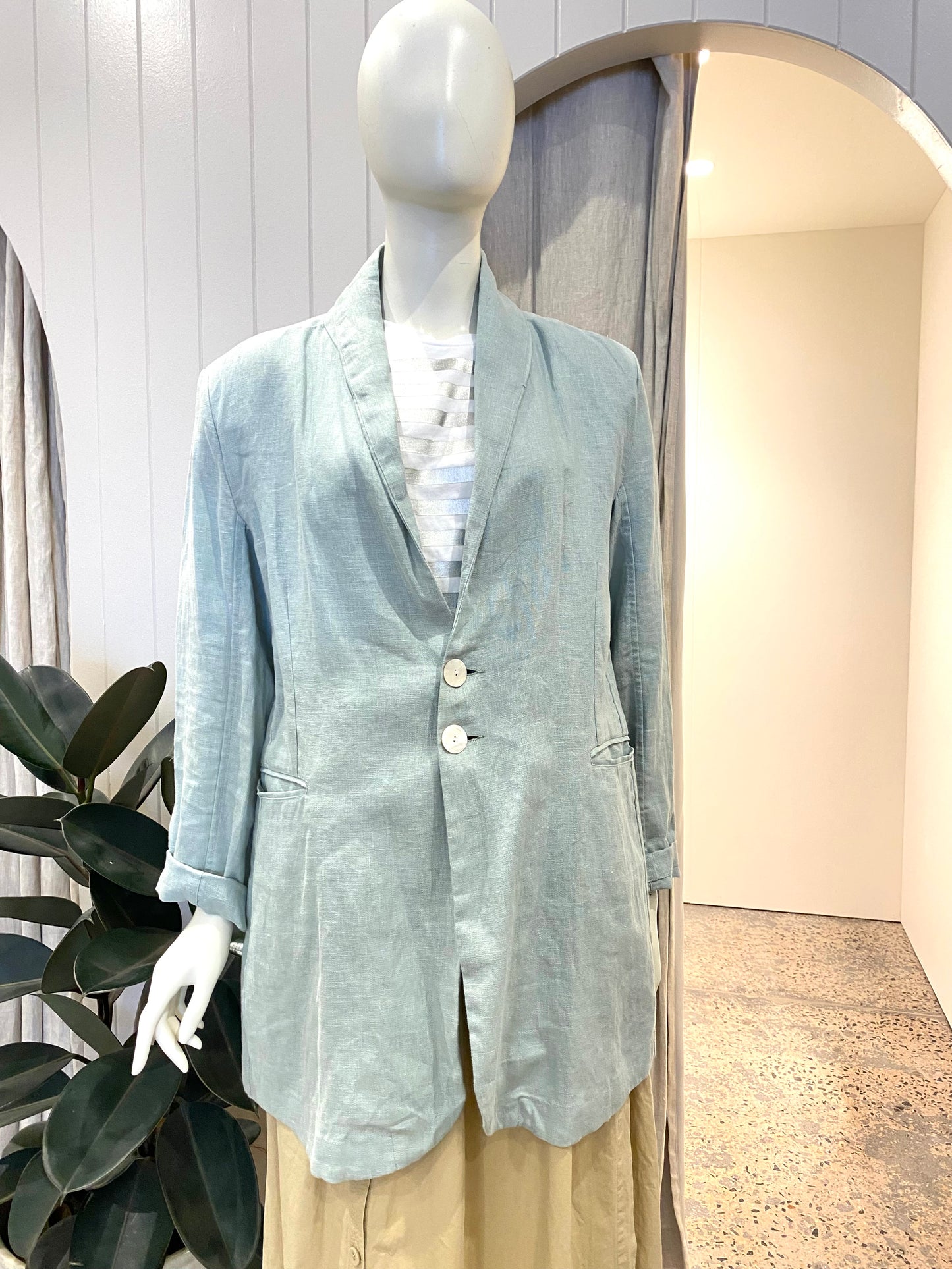 Flannel Harper Linen Blazer in Mint - Size 3 (12)
