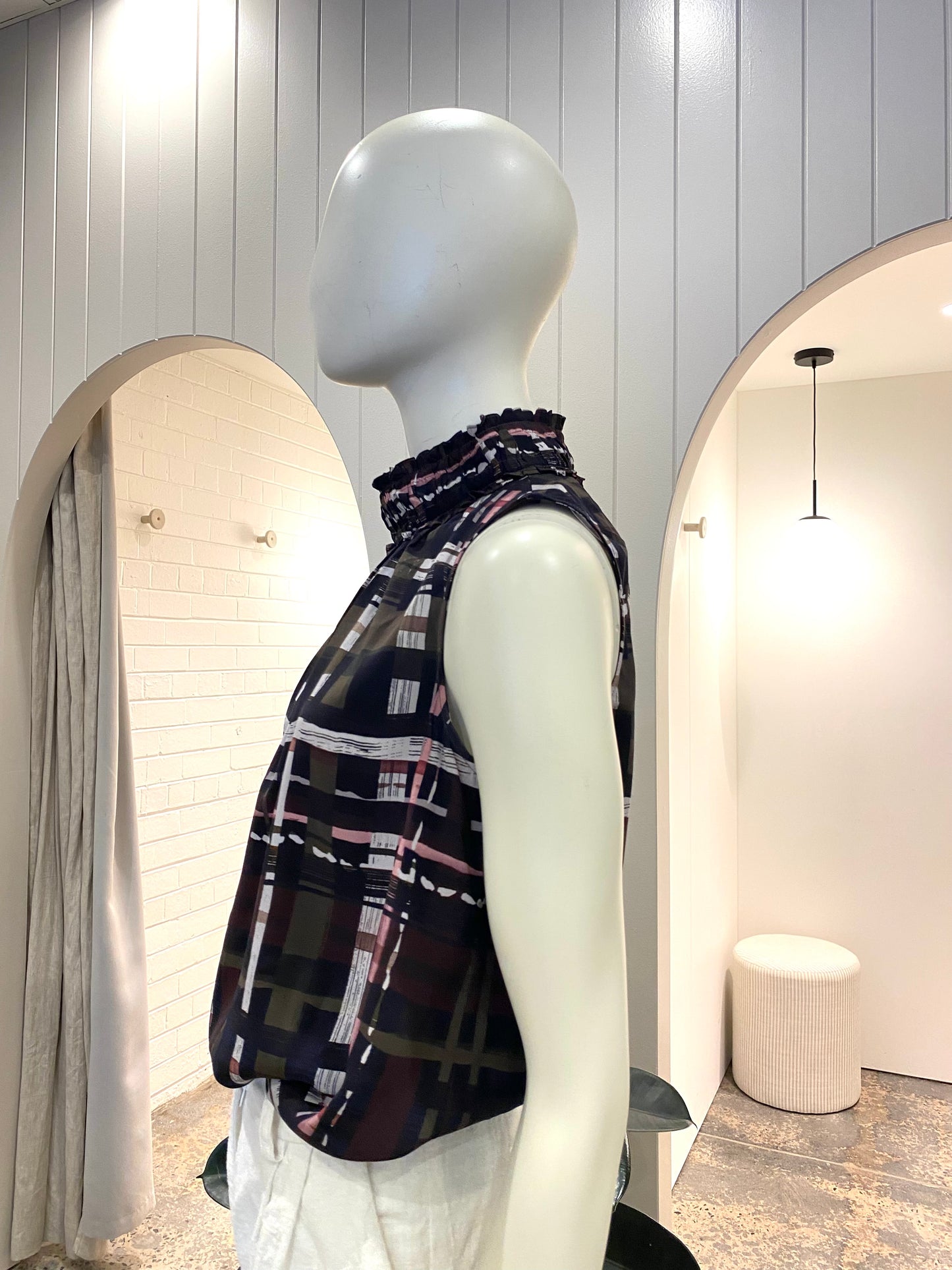 Sally Phillips Silk Check Sleeveless Blouse  - Size 10