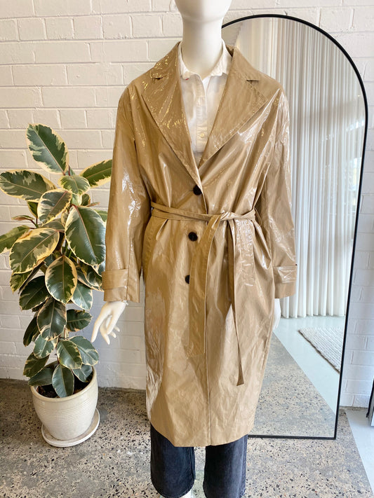 Ba&Sh Beige Cal Faux Leather Trench Coat - Size 1 (8-12)