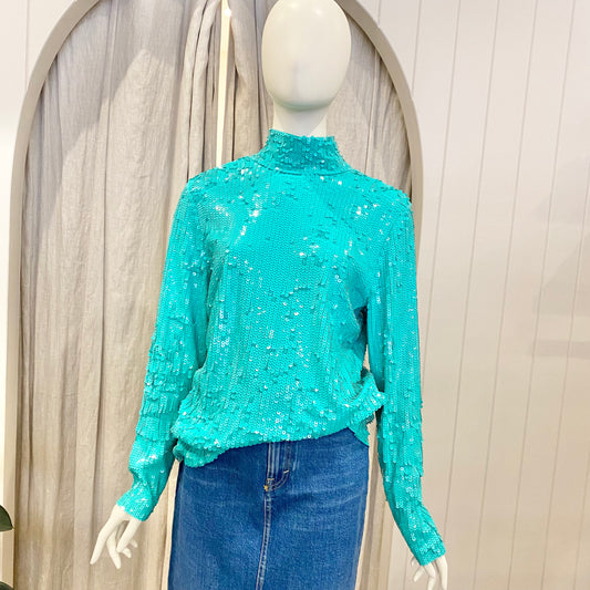 COS Sequin Blouse in Teal - Size 8