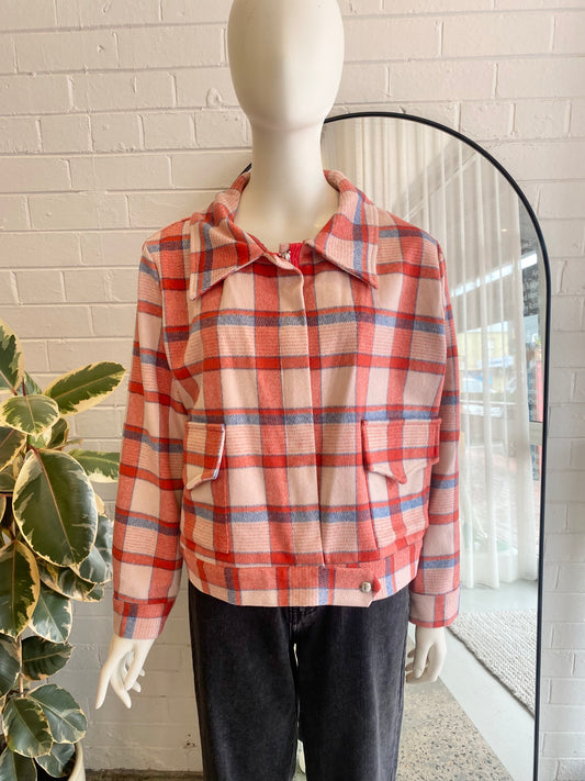 Kuwaii Pink Plaid Wool Blend Shacket - Size 16