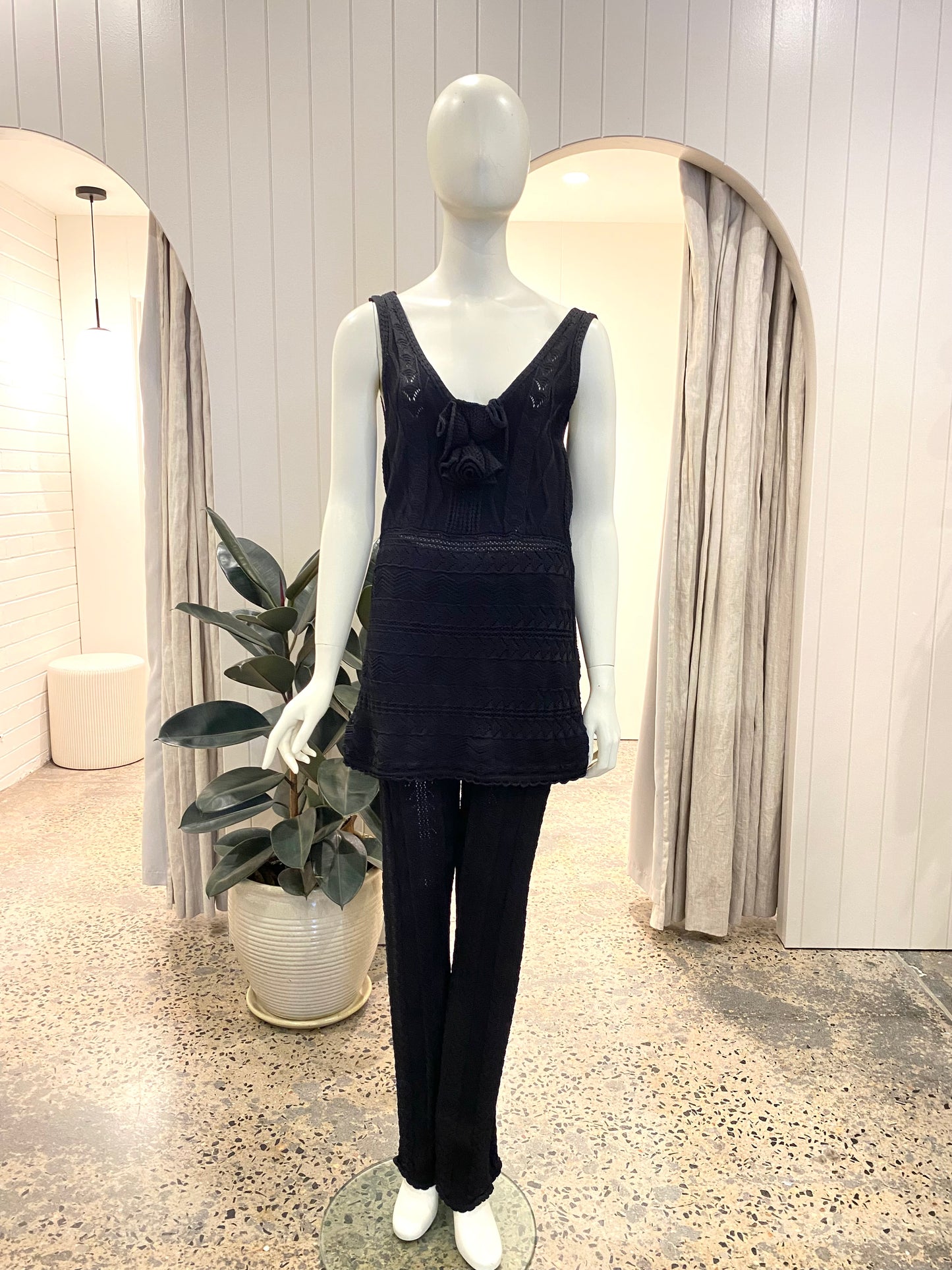 Steele Black Delphine Crochet Pant and Top Set - Size M