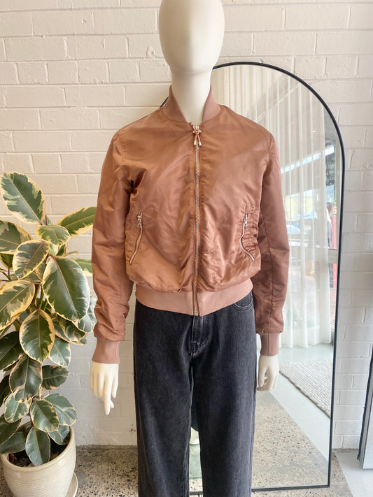 Acne Studios Terracotta Azura Rose Satin Bomber Jacket - Size S