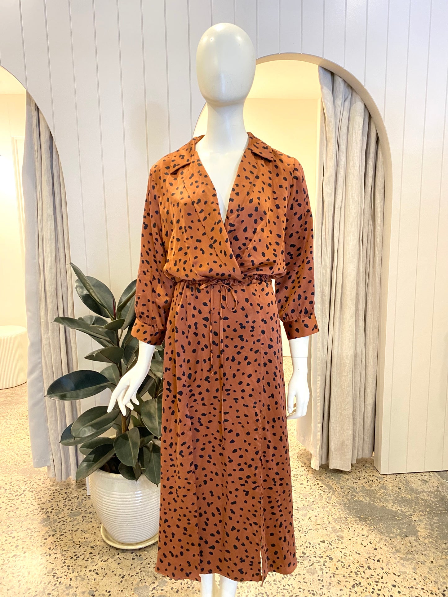 Bec and Bridge Wine with Black Polka Dot Silk Dress - Size 12