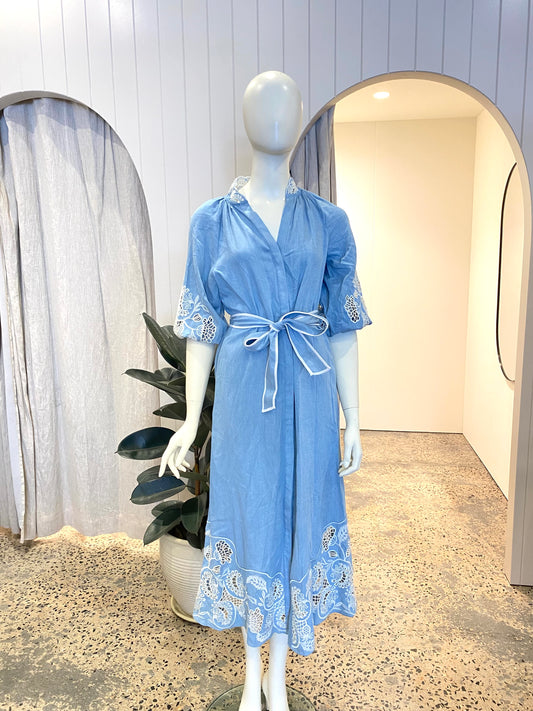 Once Was Amara Tencel Embroidered Maxi Dress - Size 1