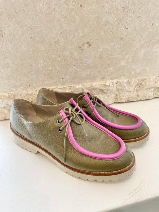 Habbot Mauri Platform Lace Ups Khaki - Size 42