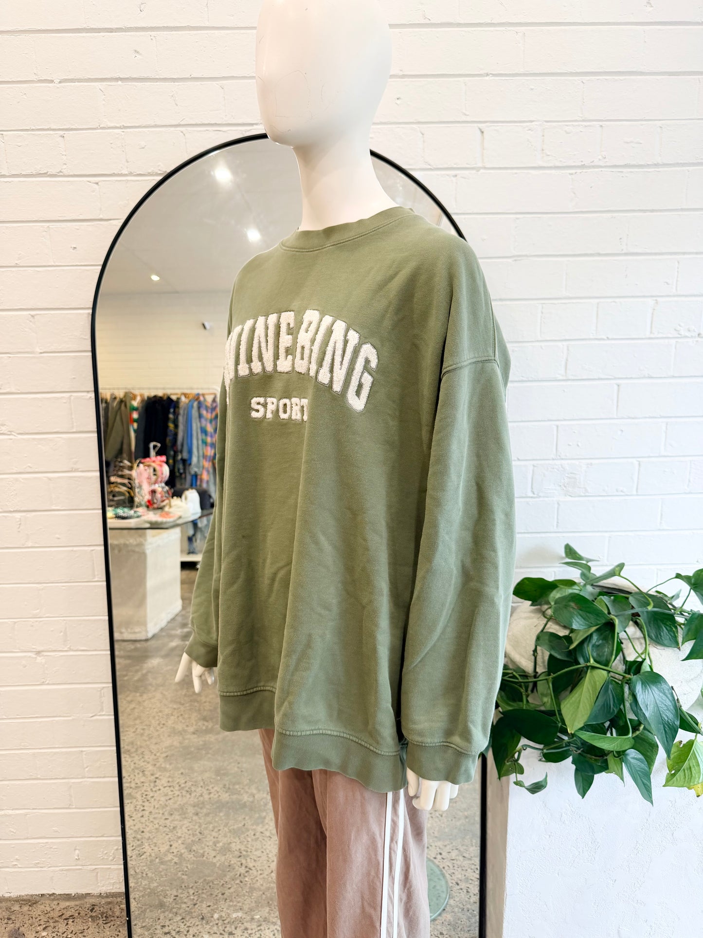 Anine Bing Artichoke Green Tyler Sweatshirt - Size XL (12 - 14)