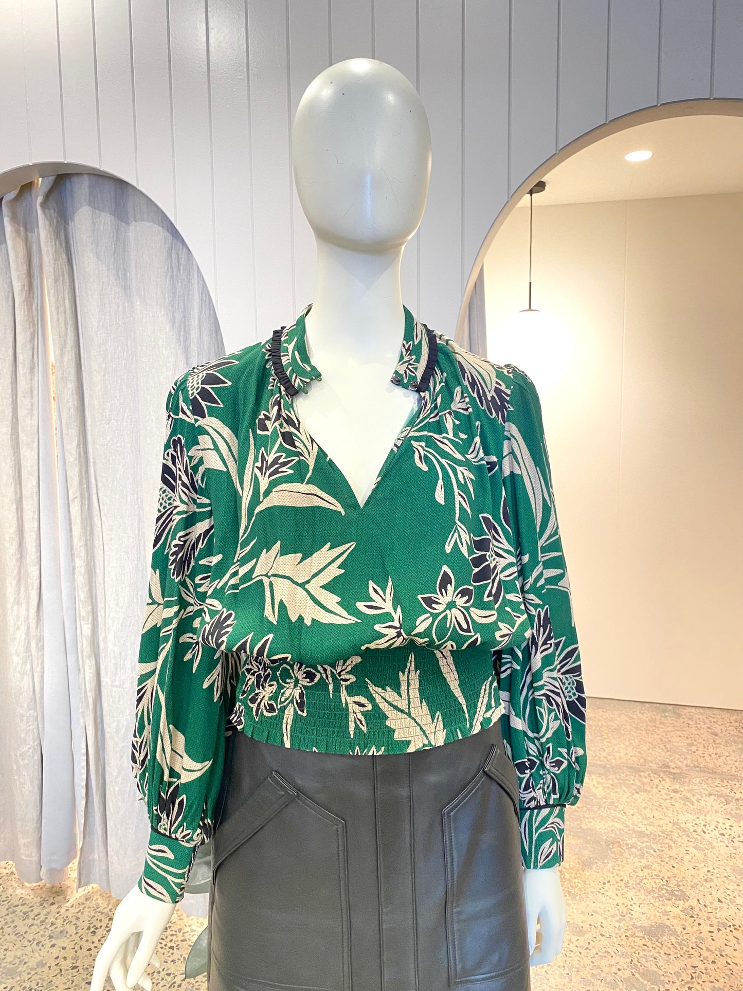 Husk Green Floral Blouse - Size 8