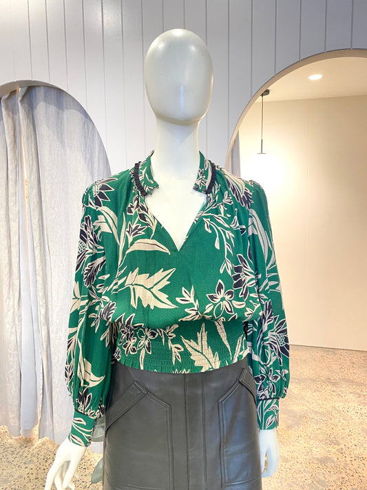 Husk Green Floral Blouse - Size 8