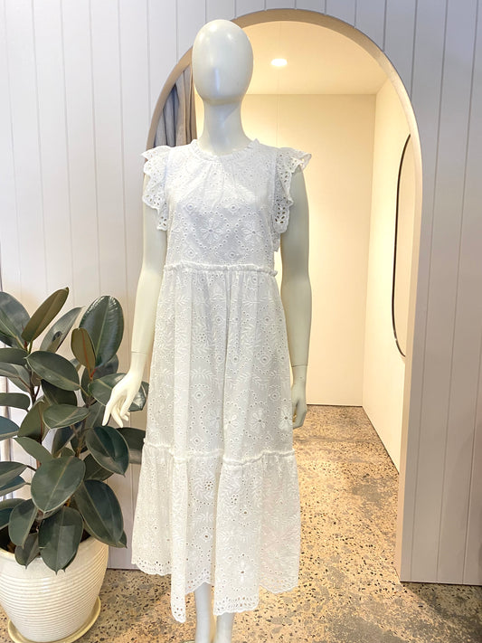 Kachel Remi Midi Dress in White - Size 12
