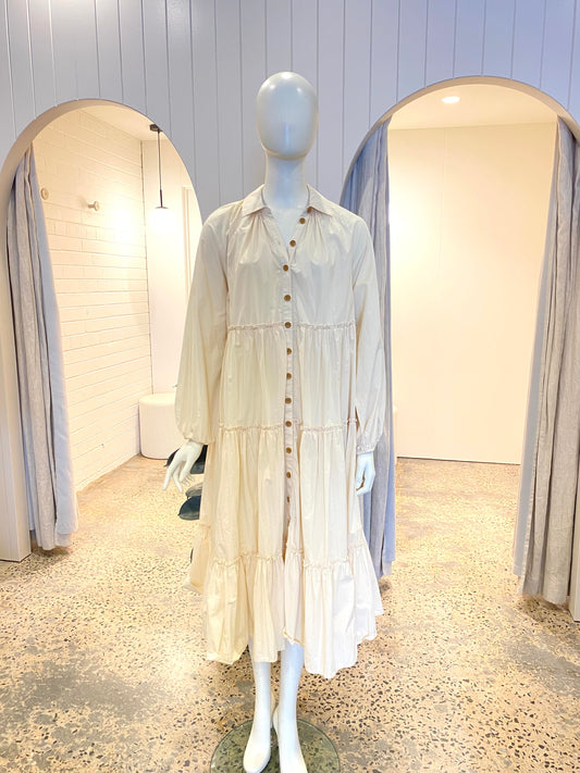 ByTimo Cream Tiered Midi Dress - Size 14