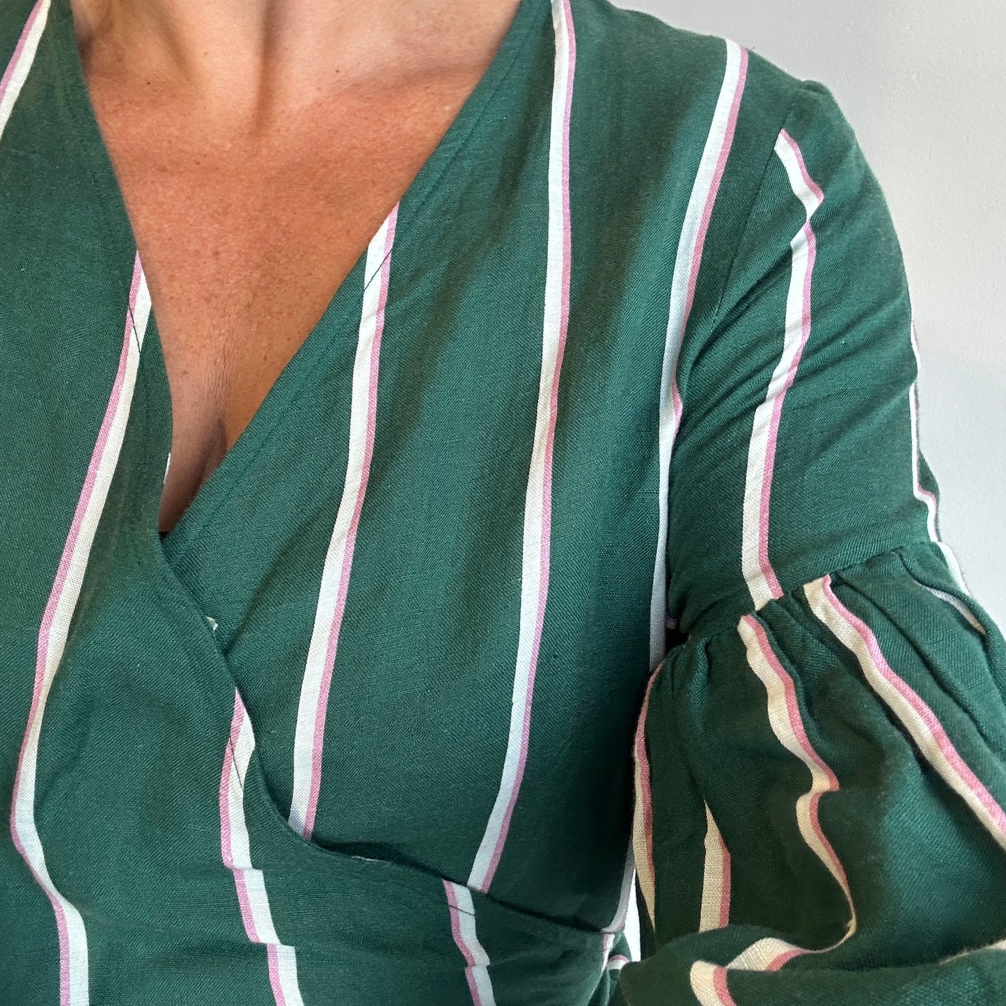 Steele Green Striped Mini Wrap Dress - Size 8