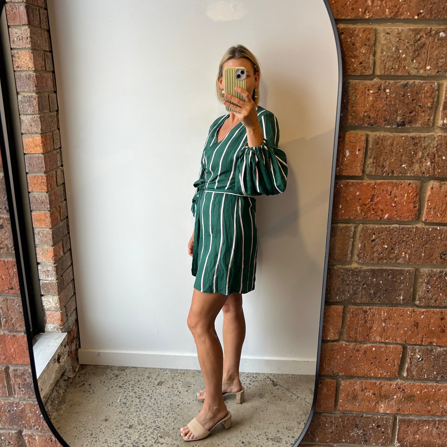 Steele Green Striped Mini Wrap Dress - Size 8