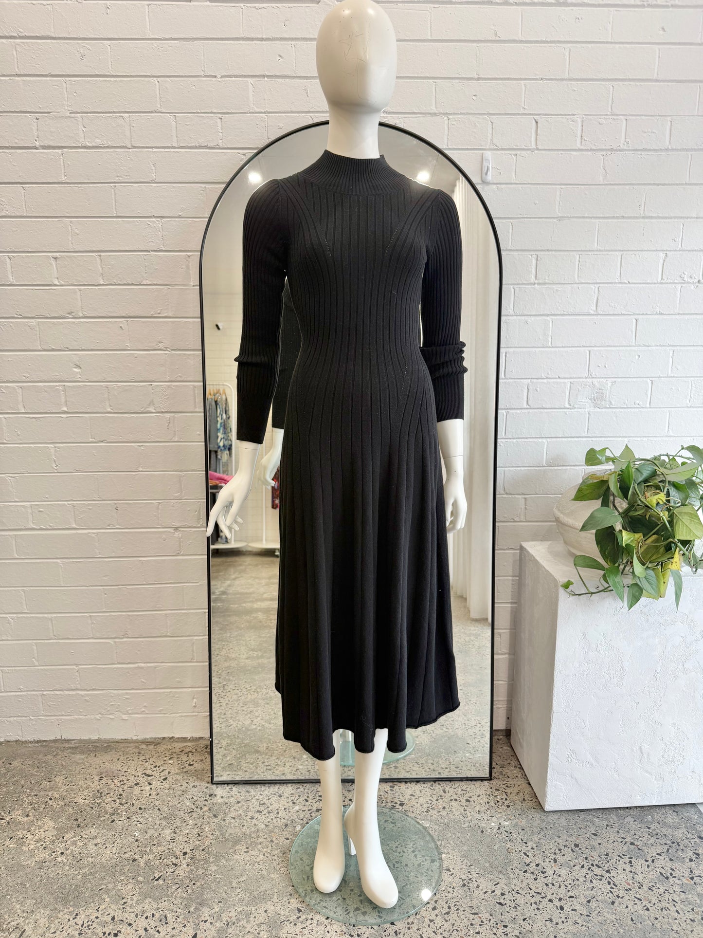 Morrison Black Ribbed Knit Dress - Size 1 (8)