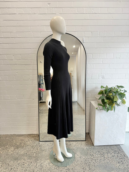 Morrison Black Ribbed Knit Dress - Size 1 (8)