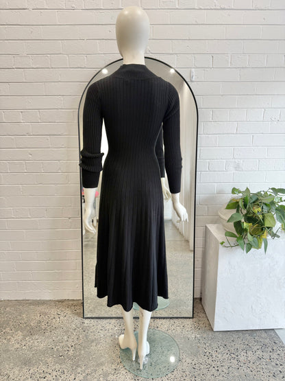 Morrison Black Ribbed Knit Dress - Size 1 (8)