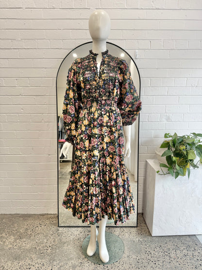 By Timo Black Blooming Midi Dress - Size S (6 - 8)