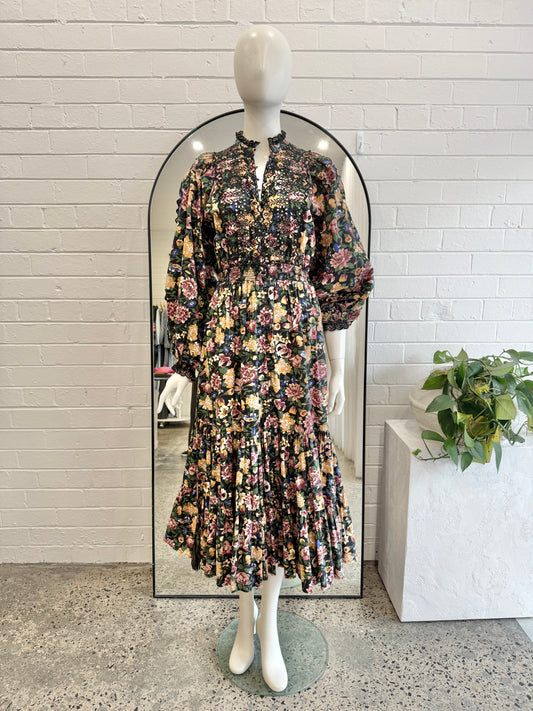 By Timo Black Blooming Midi Dress - Size S (6 - 8)