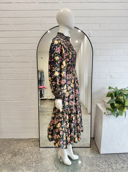 By Timo Black Blooming Midi Dress - Size S (6 - 8)