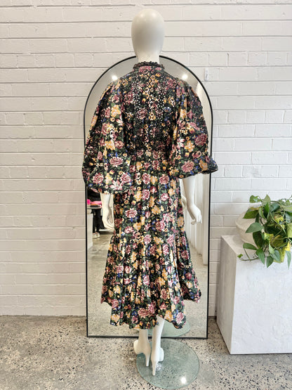By Timo Black Blooming Midi Dress - Size S (6 - 8)