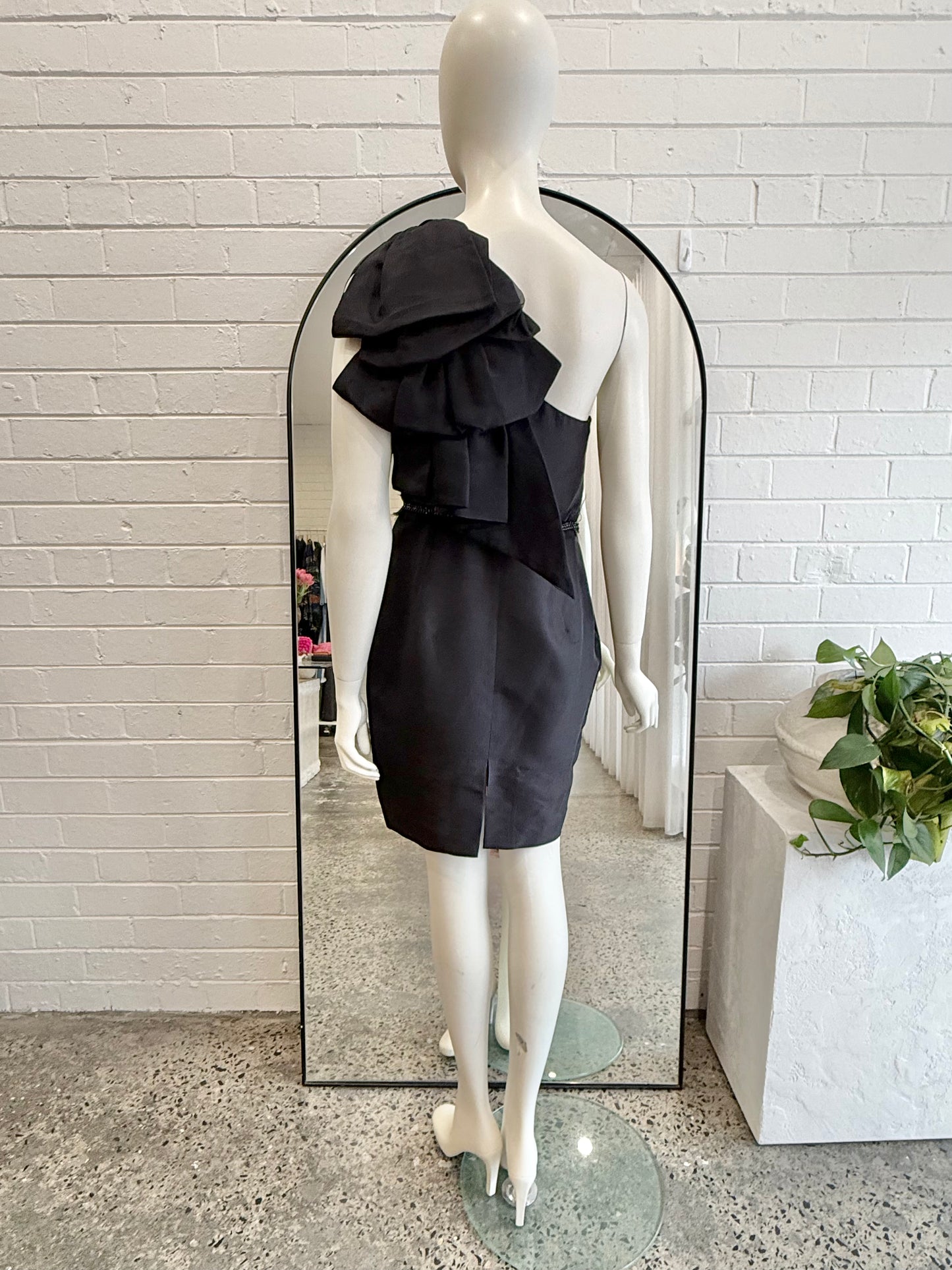 Rachel Gilbert Black Silk One Shoulder Mini Dress - Size 2