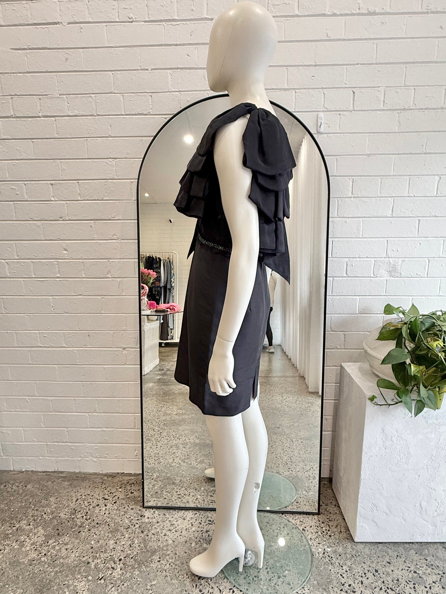 Rachel Gilbert Black Silk One Shoulder Mini Dress - Size 2