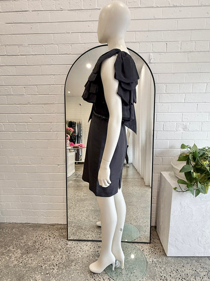Rachel Gilbert Black Silk One Shoulder Mini Dress - Size 2