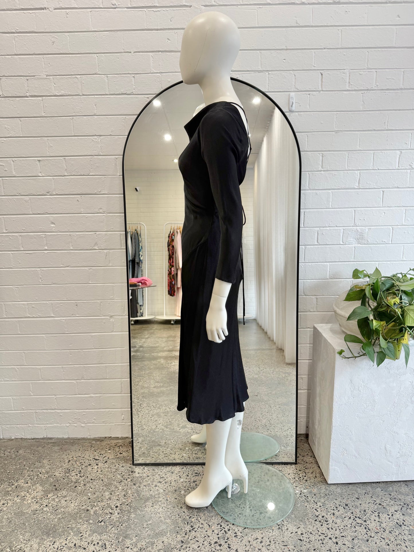 Carver Black Satin Backless Midi Dress - Size S